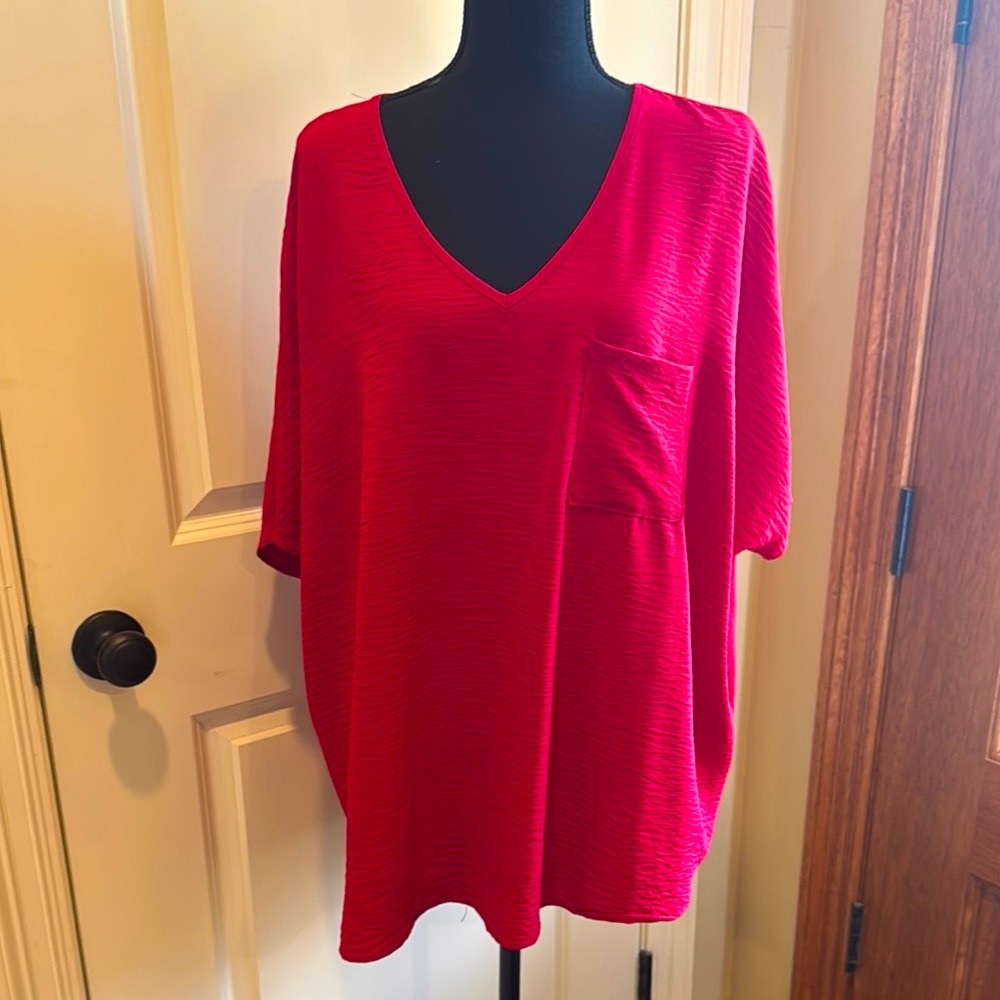 Red Boxy Short Sleeve Blouse